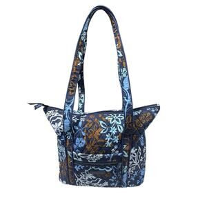 Vera Bradley Blue/ Brown Floral Large Purse/Bag- Gently Used Travel Tote